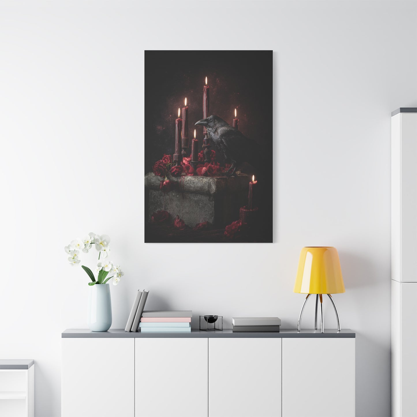 Raven with Candles and Crimson Roses Wall Art & Canvas Print