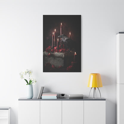 Raven with Candles and Crimson Roses Wall Art & Canvas Print