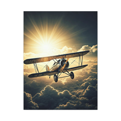 Sunlit Biplane Above the Clouds Wall Art & Canvas Prints