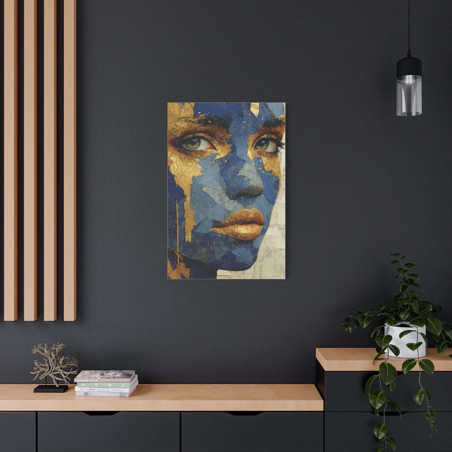 Blue and Gold Abstract Face Collage Wall Art & Canvas Print