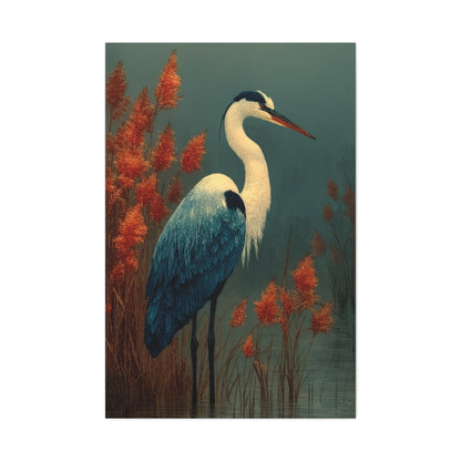 White Heron Marsh Portrait Wall Art & Canvas Print