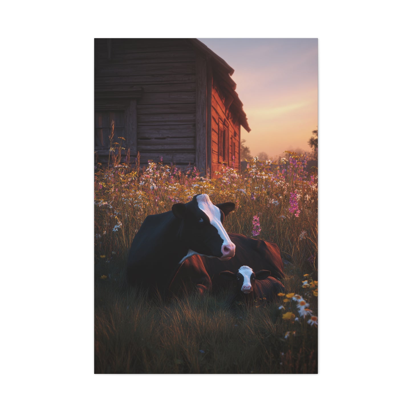 Farmhouse Meadow Cow and Calf Wall Art & Canvas Print