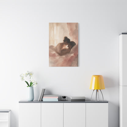 Soft Watercolor Lovers Sunrise Embrace Wall Art & Canvas Print