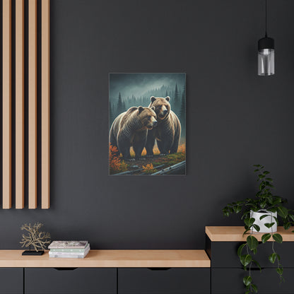 Twin Brown Bears in Misty Forest Wall Art & Canvas Prints