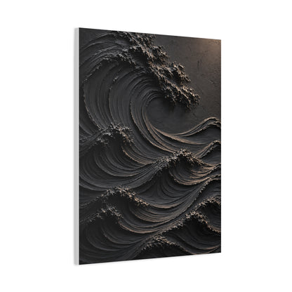 Matte Black Sculptural Ocean Motion Wall Art & Canvas Print