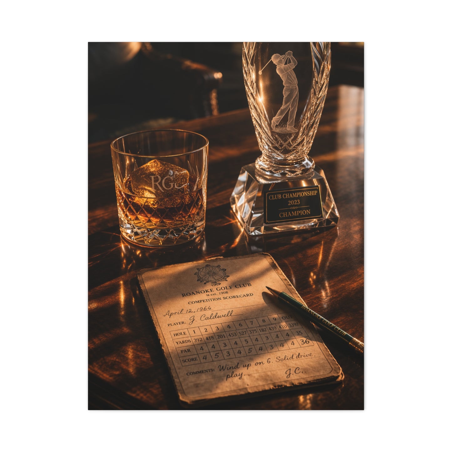 Crystal Trophy & Whiskey Golf Still Life Wall Art & Canvas Print