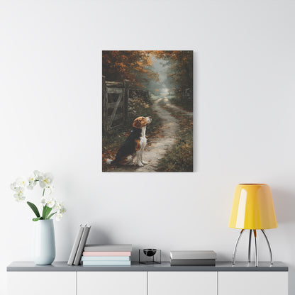Beagle Autumn Country Lane Wall Art & Canvas Print