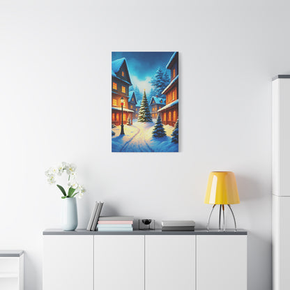Watercolor Winter Village Christmas Scene Wall Art & Canvas Print