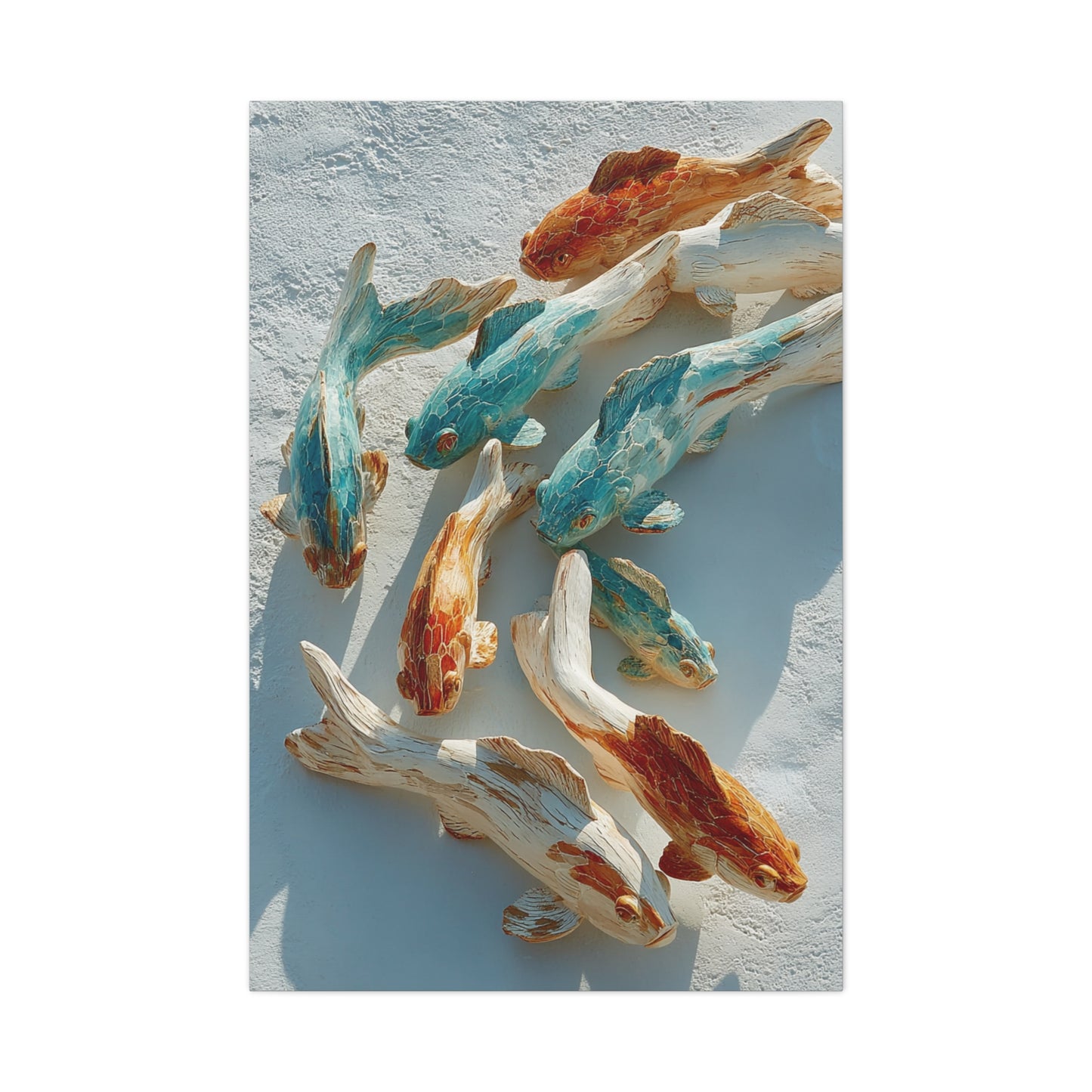 Driftwood School of Fish Coastal Sculpture Wall Art & Canvas Print