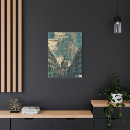 Vintage City Map Architectural Collage Wall Art & Canvas Print