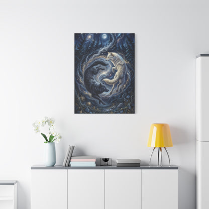 Yin Yang Cosmic Wolves Balance Scene Wall Art & Canvas Print