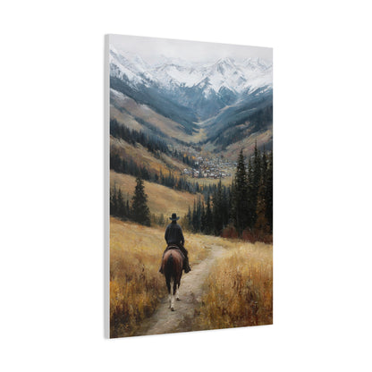 Cowboy Riding Toward a Hidden Mountain Valley Wall Art & Canvas Print