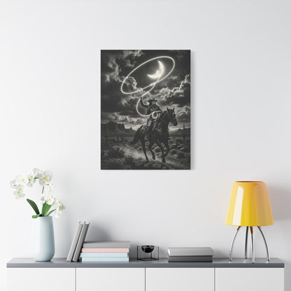 Moon Lasso Cowgirl Night Scene Wall Art & Canvas Print