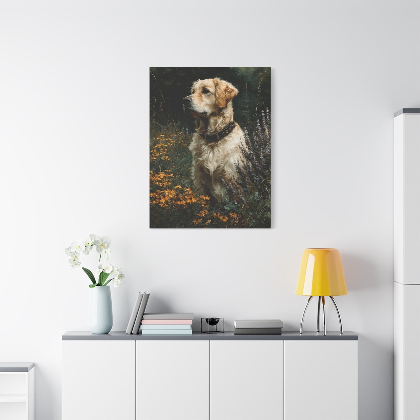 Golden Retriever Wildflower Portrait Wall Art & Canvas Print