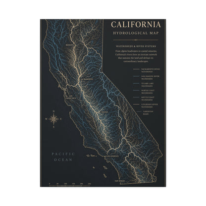 California Hydrological Watershed Map Wall Art & Canvas Print