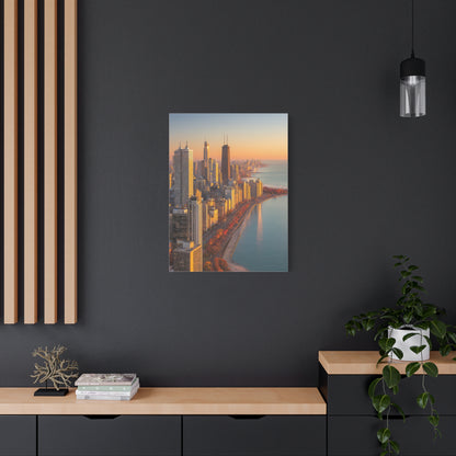 Chicago Skyline Autumn Sunset Along Lake Michigan Wall Art & Canvas Print