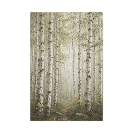 Light Birch Woodland Minimal Landscape Trees Wall Art & Canvas Print