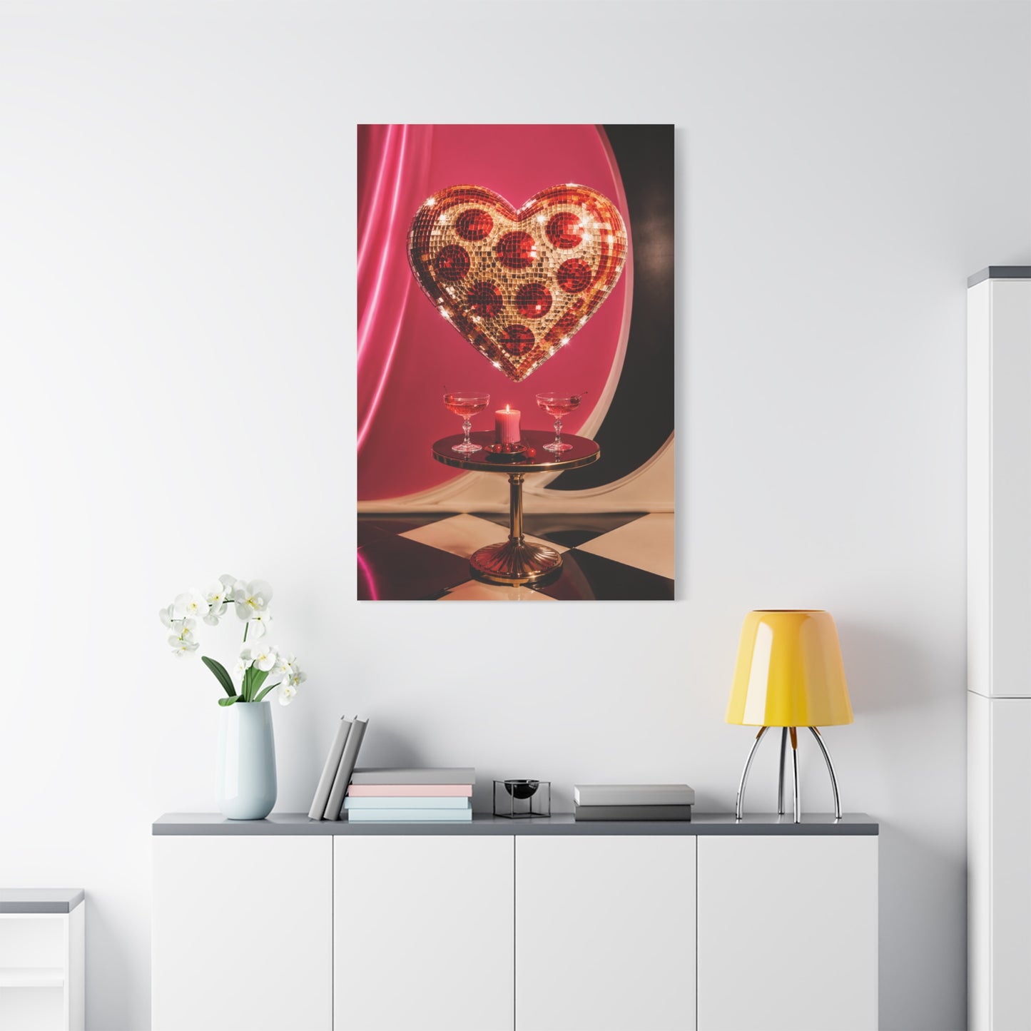 Disco Heart Cocktail Romance Scene Wall Art & Canvas Print