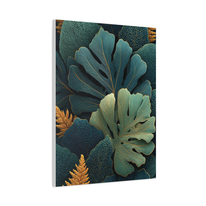 Dark Botanical Gold-Edged Leaves Wall Art & Canvas Print