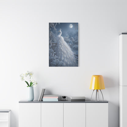 Snowy Moonlit White Peacock Wall Art & Canvas Print