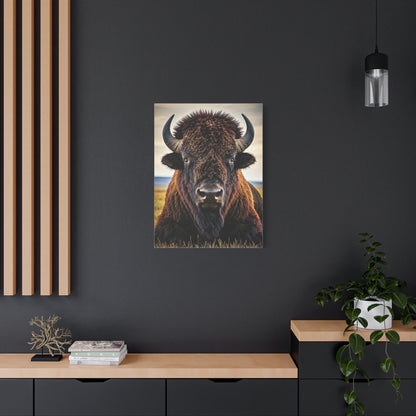 Symmetrical Prairie Bison Frontal Portrait Wall Art & Canvas Print