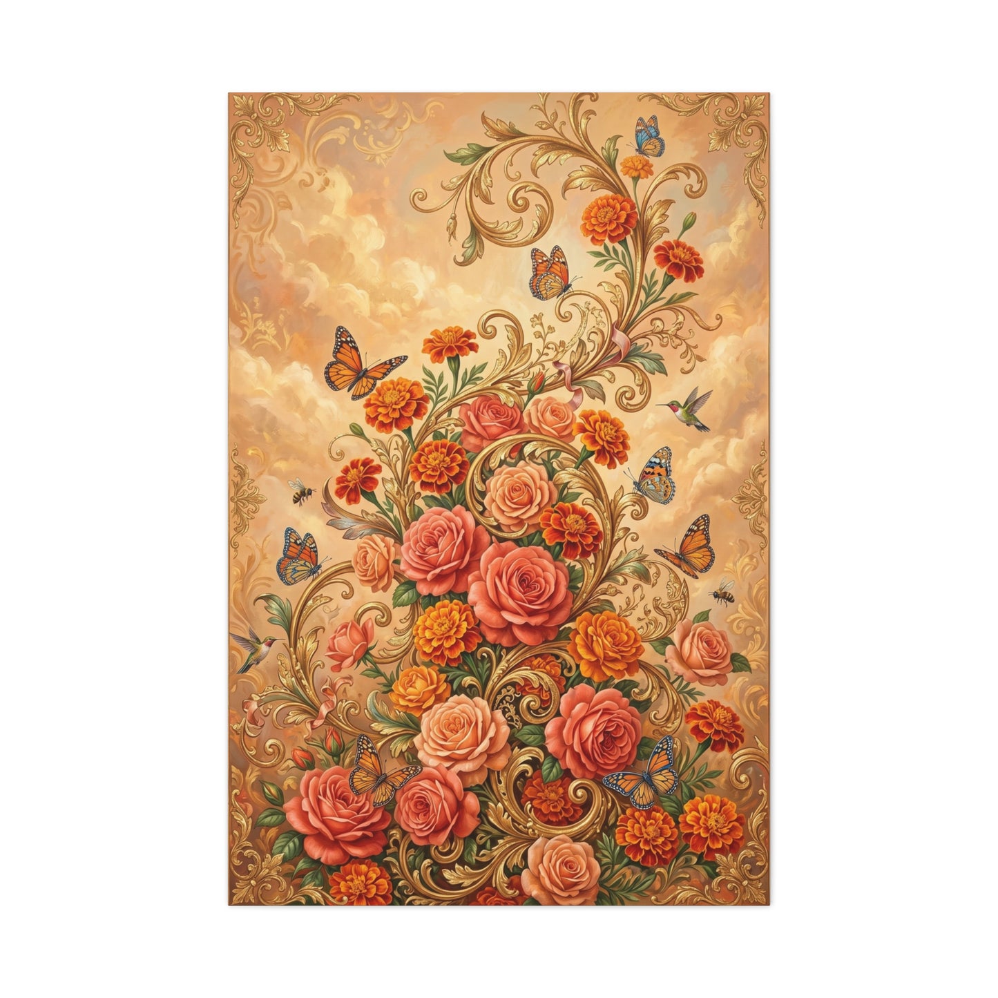Rococo Orange Floral Fantasy Wall Art & Canvas Print