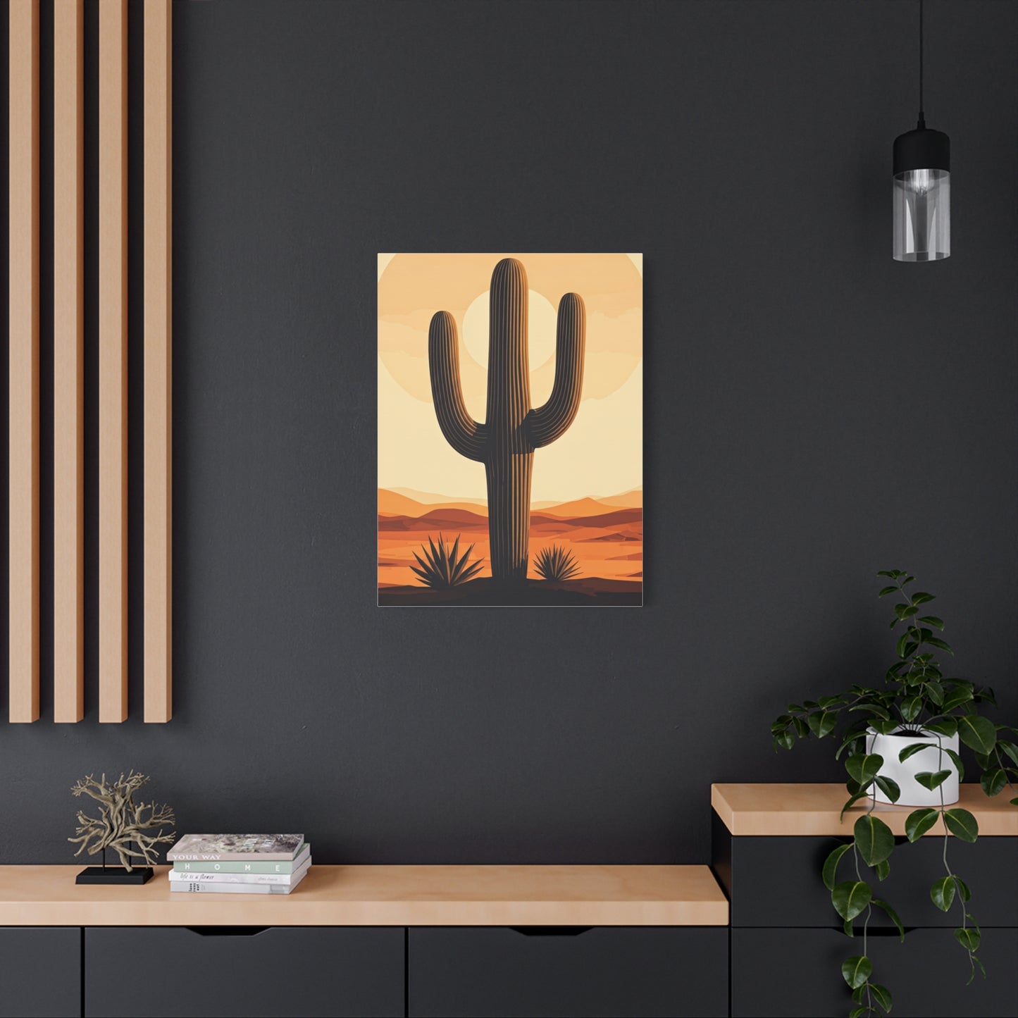 Minimal Desert Sun Saguaro Illustration Wall Art & Canvas Prints