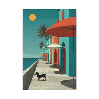Dachshund Seaside Promenade Wall Art & Canvas Print