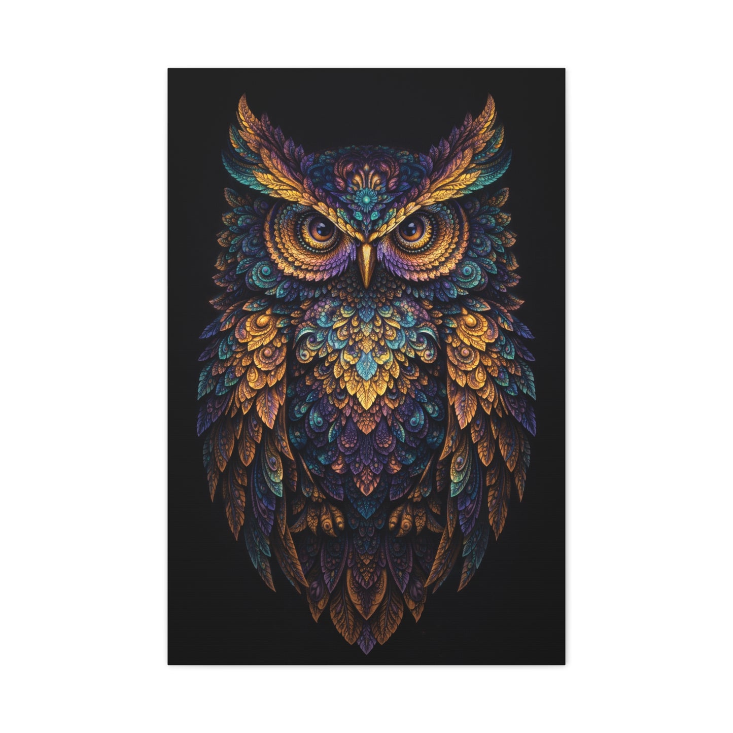 Jewel Feather Fractal Owl Wall Art & Canvas Print