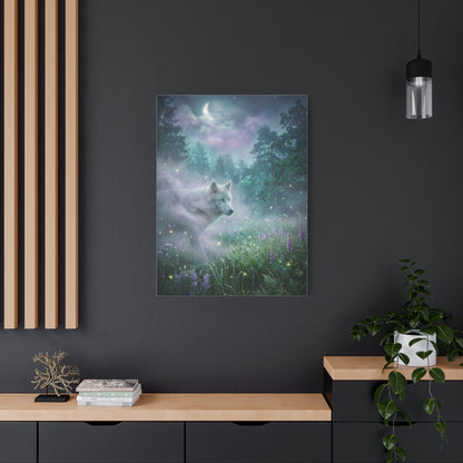 Ethereal White Wolf Moonlit Meadow Scene Wall Art & Canvas Print