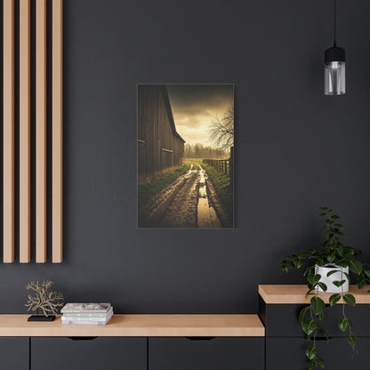 Rain-Soaked Farm Road Beside the Barn Wall Art & Canvas Prints