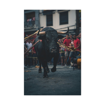 Bull Guided Through Festival Streets Wall Art & Canvas Print