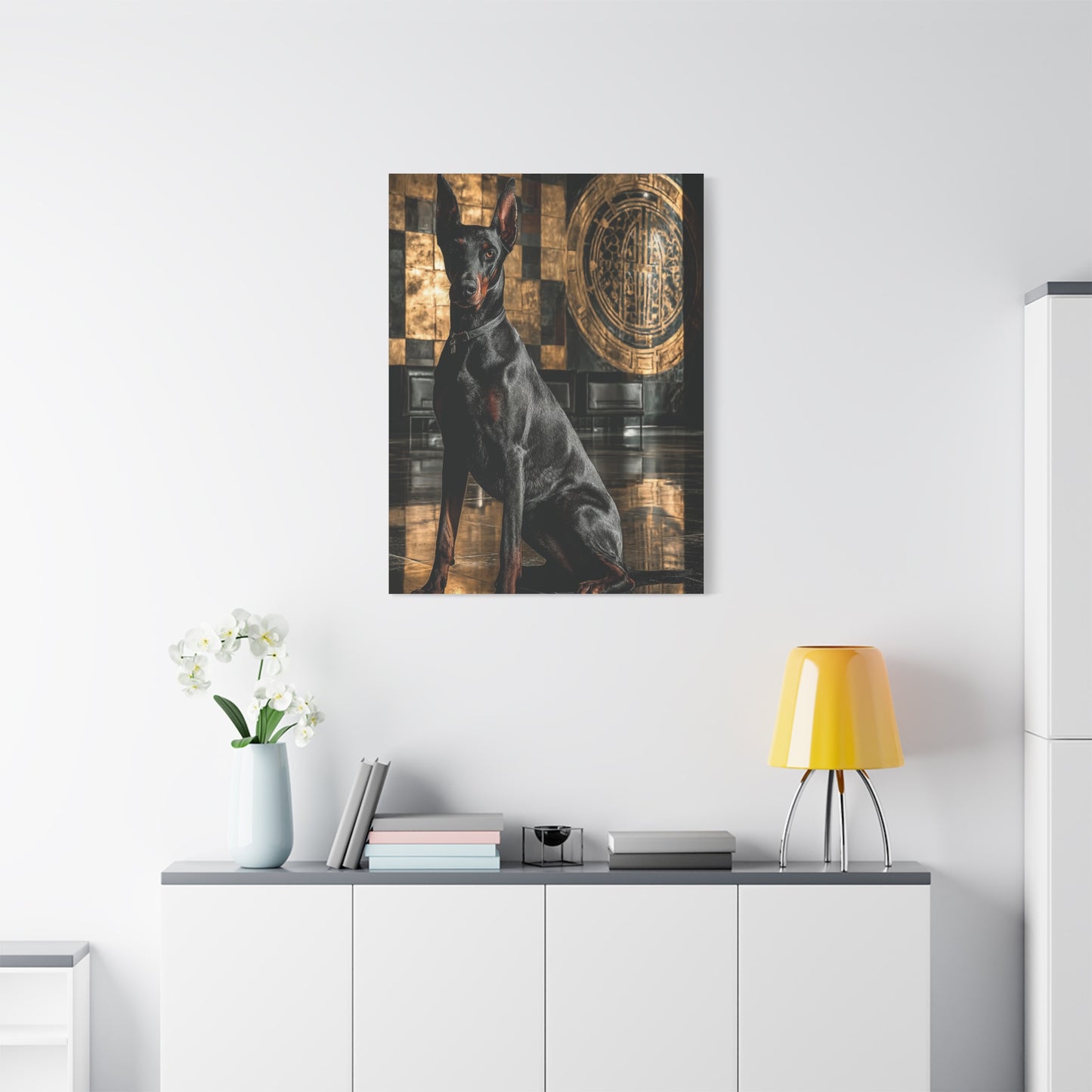 Doberman Art Deco Portrait Wall Art & Canvas Print