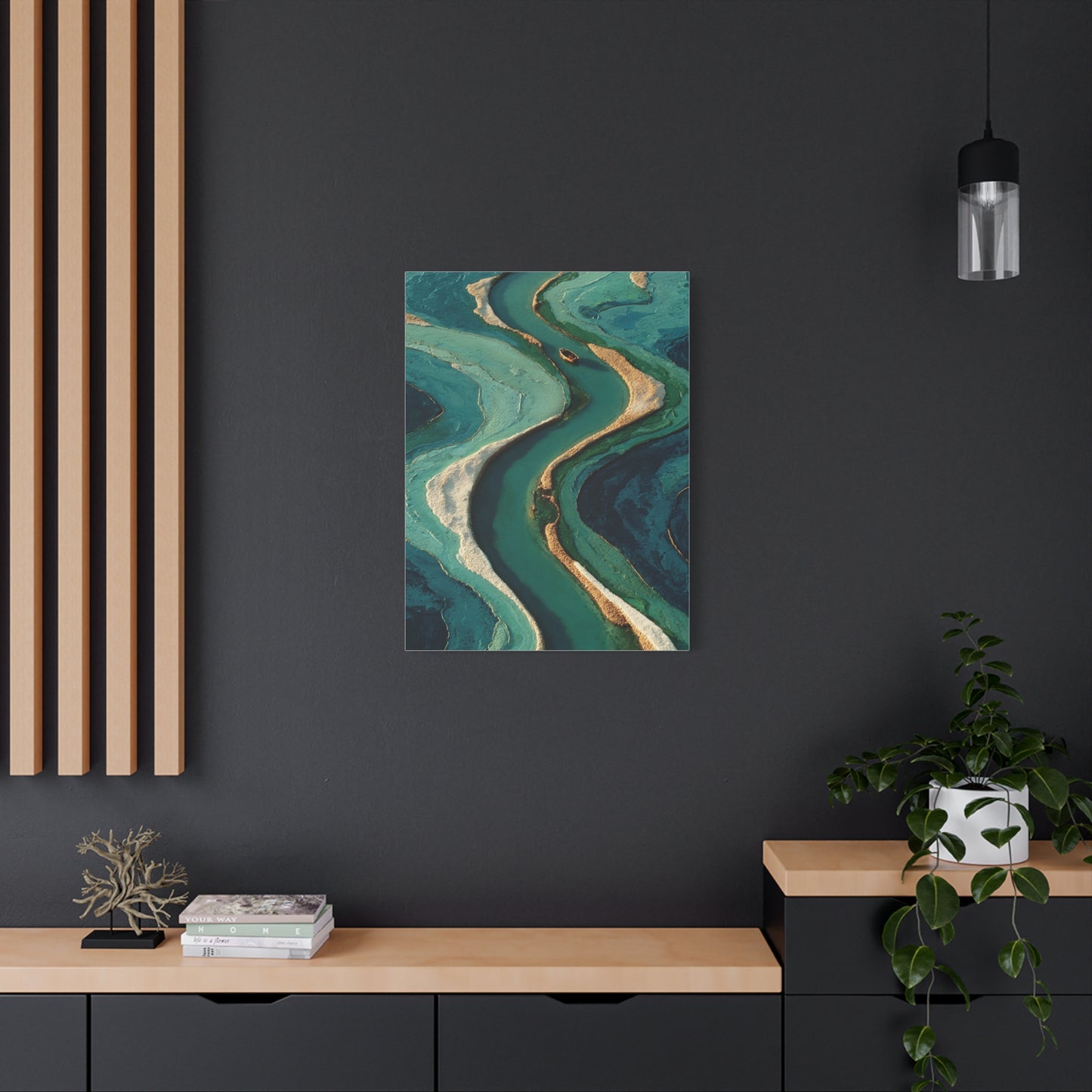 Aerial Marsh Green River Abstract Wall Art & Canvas Print