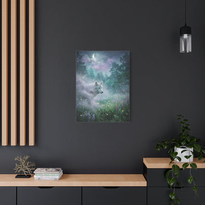 Ethereal White Wolf Moonlit Meadow Scene Wall Art & Canvas Print