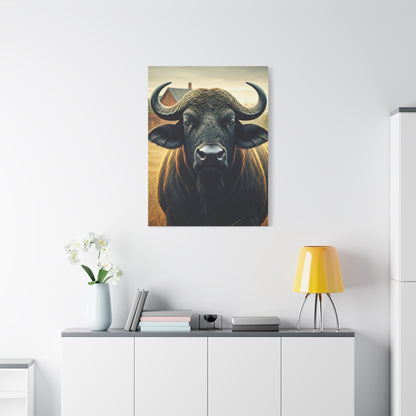Symmetrical Cape Buffalo Portrait with Massive Curved Horns Wall Art & Canvas Print