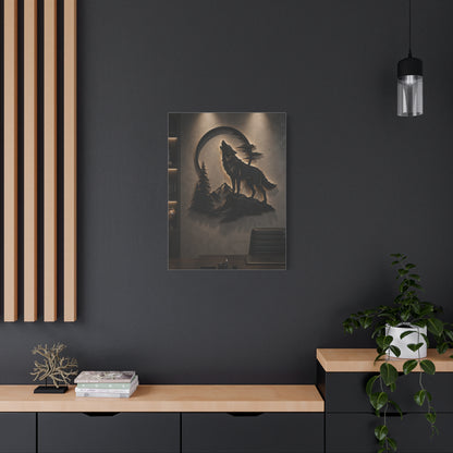 Minimal Howling Wolf Moon Relief Panel Wall Art & Canvas Print