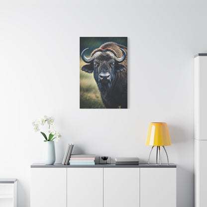 Cape Buffalo Frontal Portrait with Curved Horn Emphasis Wall Art & Canvas Print