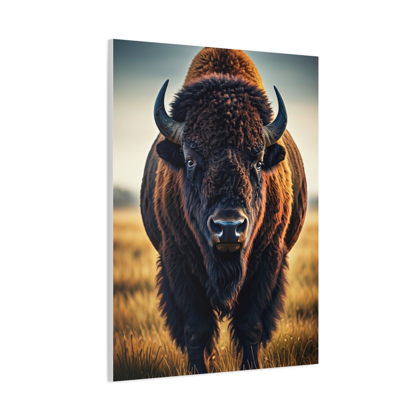 Dominant Prairie Bison in Golden Grass Wall Art & Canvas Print