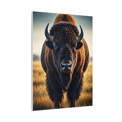 Dominant Prairie Bison in Golden Grass Wall Art & Canvas Print