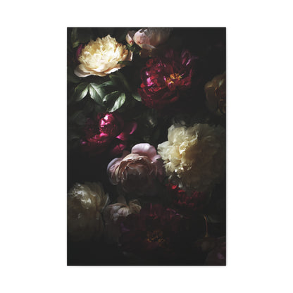 Luminous Peonies on Dark Background Wall Art & Canvas Print