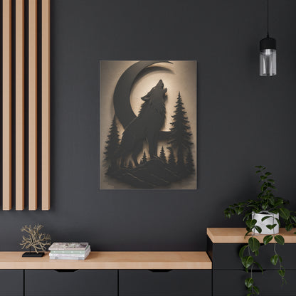 Matte Black Howling Wolf Moon Silhouette Wall Art & Canvas Print