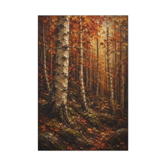 Autumn Birch Forest Painterly Path Trees Wall Art & Canvas Print
