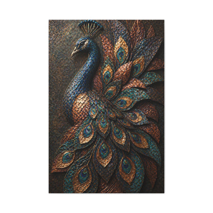 Sculptural Metal Peacock Relief Wall Art & Canvas Print