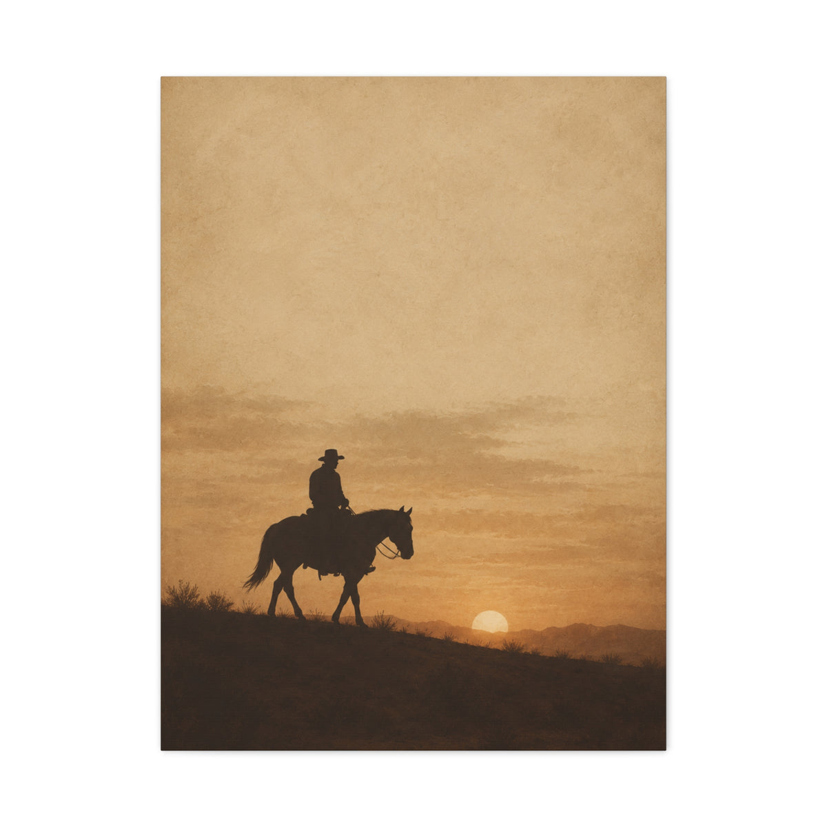 Vintage Cowboy Sunset Horizon Scene Wall Art & Canvas Print