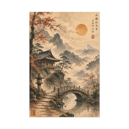 Kyoto Temple Bridge Mist Landscape Wall Art & Canvas Print