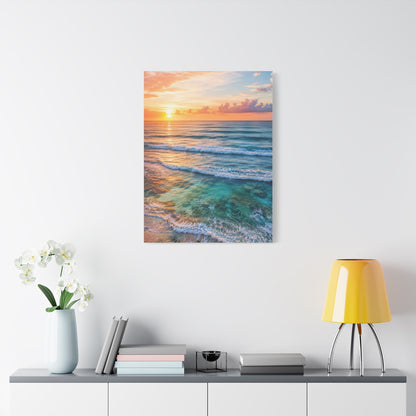 Golden Sunrise Ocean Horizon Scene Wall Art & Canvas Print