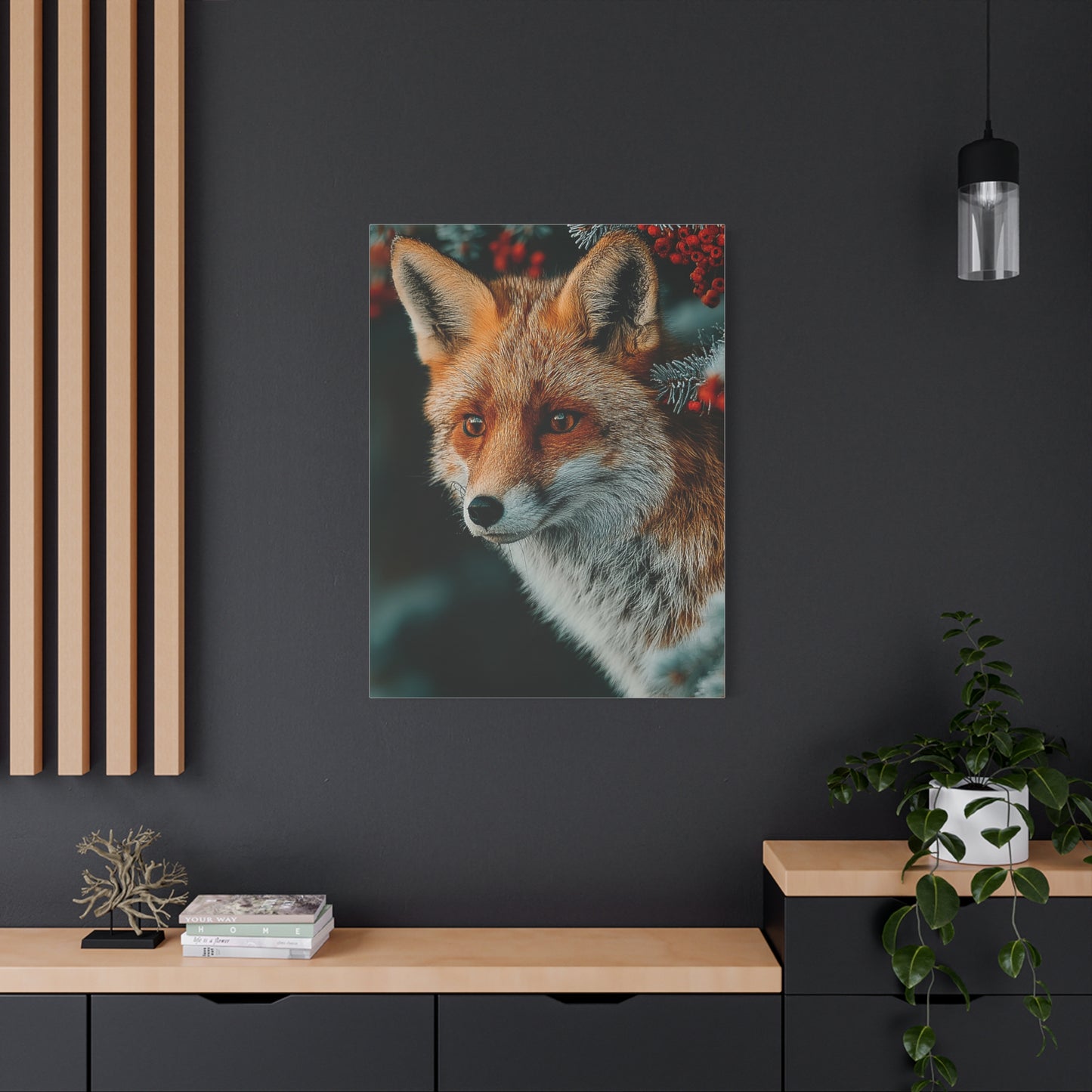 Winter Berry Fox Portrait Wall Art & Canvas Print