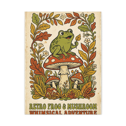 Whimsical Retro Frog and Mushroom Poster Wall Art & Canvas Print