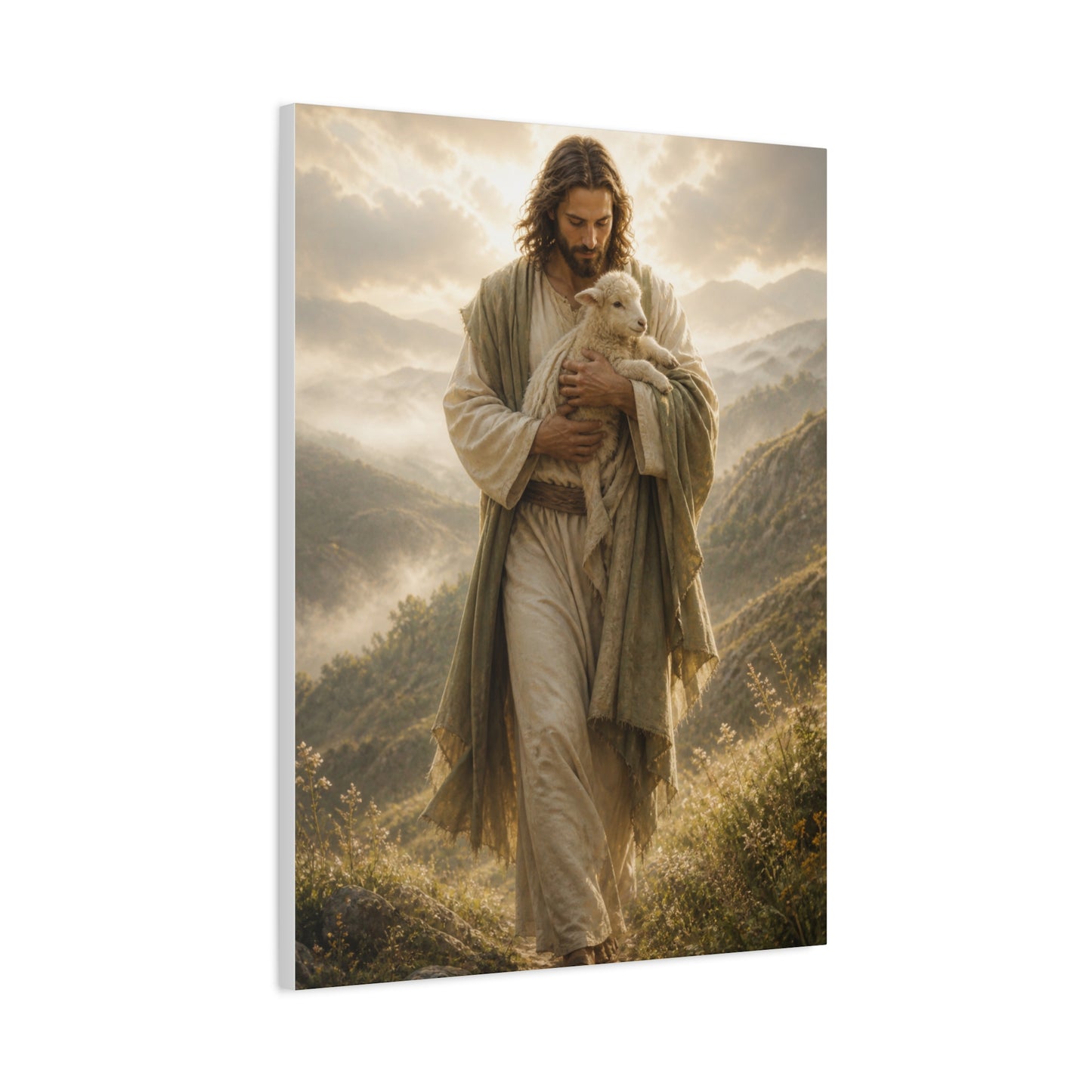 Jesus Carrying the Lamb at Dawn Wall Art & Canvas Print